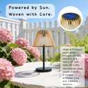 Solar Powered Table Lamp, Rattan Wicker Shade, Khaki Color, PP and Iron Material, Garden Courtyard Lawn Decor, 8.66 x 15.94 Inches
