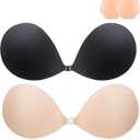 MINIYA 2026 Push Up Sticky Bra, 2 Pack Reusable Ultra Adhesive Invisible Backless Strapless Bra with Nipple Covers (US, Cup Band, B, Nude+Black)