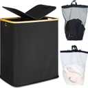 efluky Laundry Hamper with Lid, Double Laundry Hamper with 2 Removable Bags, 2 Section Laundry Basket with Bamboo Handles for Bathroom, Bedroom & Laundry Room, 140L (36.9 Gallon) Black