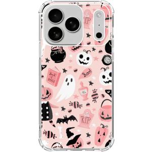 Pink Halloween Pumpkin Ghost Case Compatible with iPhone 17, Witchy Pumpkin Halloween Boo Cover, Cool TPU Phone Case Cover