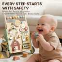 Lehoo Castle Wooden Baby Walker, Adjustable Speed Montessori Walker with Activity Center for Boys Girls, Baby Push Walker Toys for 1 Year Old Learning to Walk