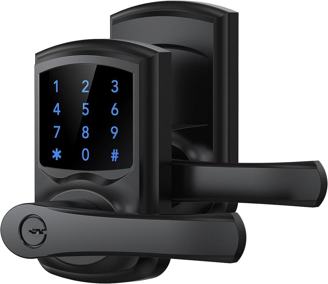 Signstek Keyless Entry Door Lock with Handle, Digital Keypad Door Knob, Smart Electronic Lock with Code, Touchscreen, Auto-Locking, Matte Black