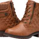 Vepose Women's Combat Ankle Boots Lace up Comfortable Short Booties Low Heel (12, Brown)