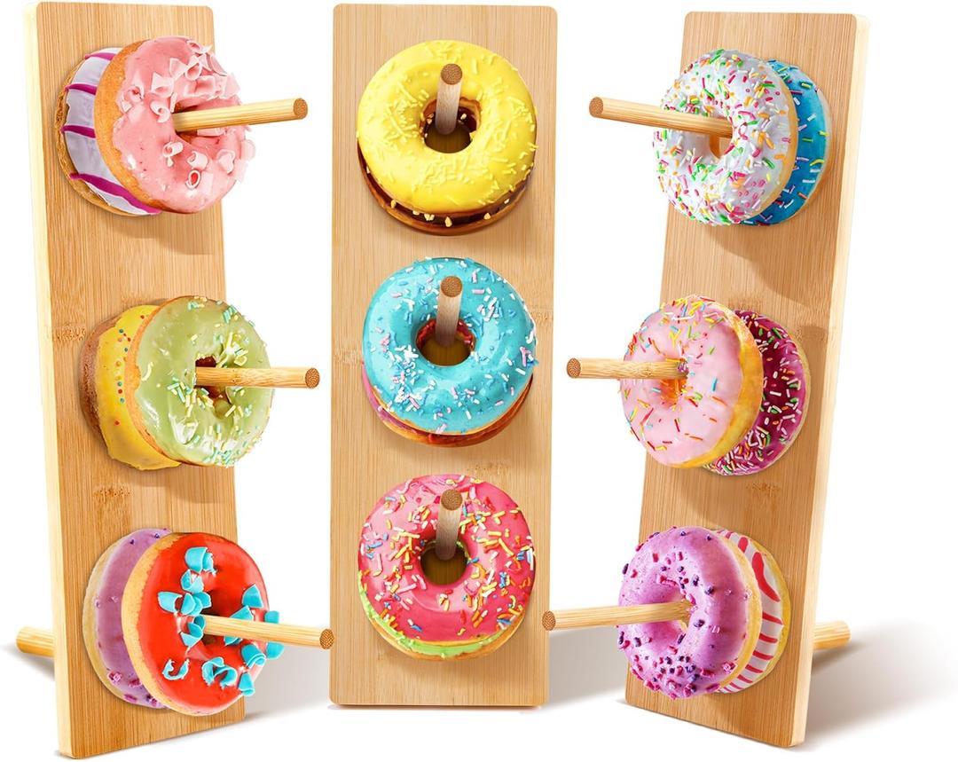 GRETJOB Donut Wall Stand Display, Bamboo Doughnut Display Stand Dessert Table Decoration for Party, Dessert Table,Birthday, Wedding, Baby Shower, Bridal Showers (3 Pack)