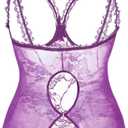 Women Sexy Lingerie Nightwear - One-Piece Bodysuit Nightie Plus Size, Black (Purple, 4XL)