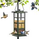 Wildpark Wild Bird Feeders for Outdoors - Small Metal Hanging 4 Port Bird Feeder with Drainage Holes, Easy to Fill Weatherproof Design - Attracts Cardinals, Blue Jays & More