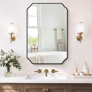 Vanity Bathroom Mirror, 20" x 30" Black Scalloped Mirror for Wall