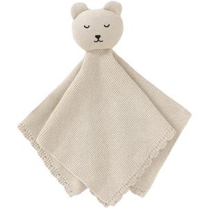 LAWKUL Baby Lovey Knit Newborn Babies Security Blankets Bear Lovie Cuddly Comforter Safe Loveys for Infant Boy Girl Beige