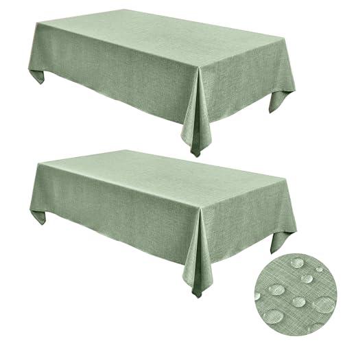 Fitable Faux Linen Tablecloths for Rectangle Tables: Water & Stain Resistant Farmhouse Table Cloth, Washable Burlap Textured Table Covers for Kitchen Dining Party(2 Pack, 52x70 Inch, Sage Green)