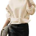 Womens Long Sleeves Cropped Sweatshirts Belted Lace Up Tops Crewneck Y2K Pullover 2025 Fall Outfit, Medium
