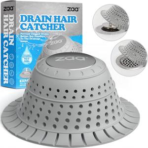Shower Drain Hair Catcher, Bathtub Drain Cover Hair Stopper Upgraded Protector with Silicone & Stainless Metal Designed for Pop-Up and Regular, Effective Without Slowing Drainage (Grey)