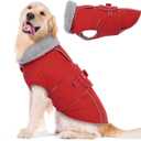 iBuddy Dog Winter Coat for X-Large Dogs, Easy on Dog Snow Fleece Coat Velcro Waterproof Pet Puffer Jacket with Harness Hole Adjustable Reflective Quilted Pet Cold Weather Vest