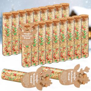 Honeydak 40 Pcs Magic Reindeer Food Set Glass Jar with Lid Card Glitter Reindeer Food Christmas Eve Present Party Favor Filled Treat Bag Bottle for Gift Giving Tradition Stocking Stuffer