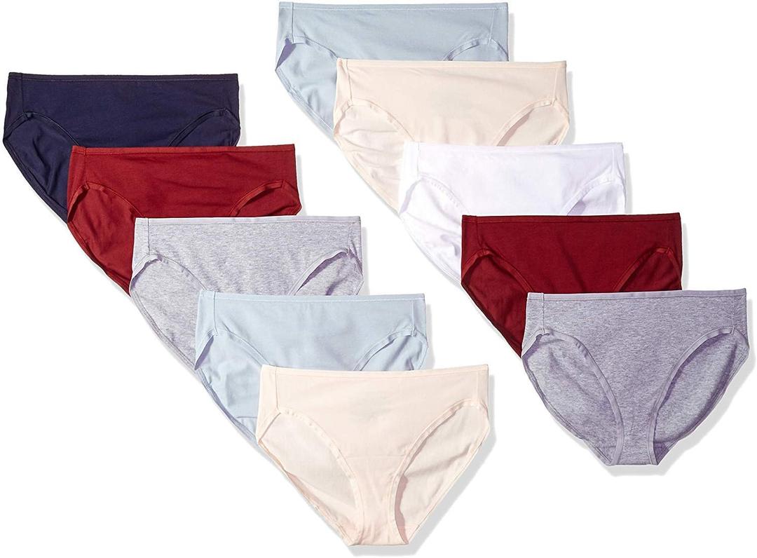 Amazon Essentials Women's Cotton Stretch High-cut Bikini Panty, Pack of 10, Cool Colors/ Warm Shades, Large