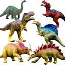 OuMuaMua Dinosaur Toys, Plastic Dinosaur Figure Set, Ideal Education Toys for Kids, Including T-Rex, Stegosaurus, Monoclonius, 6 to 7 Inch Large Size, 6 Pack (Yellow)