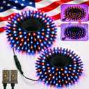 400LED Red White and Blue Lights, 2Pack 152ft Connectable 4th of July String Lights Outdoor, Waterproof 11 Modes 2 Festival Color Patriotic Light for Independence Day Halloween(RWB & Purple Orange)