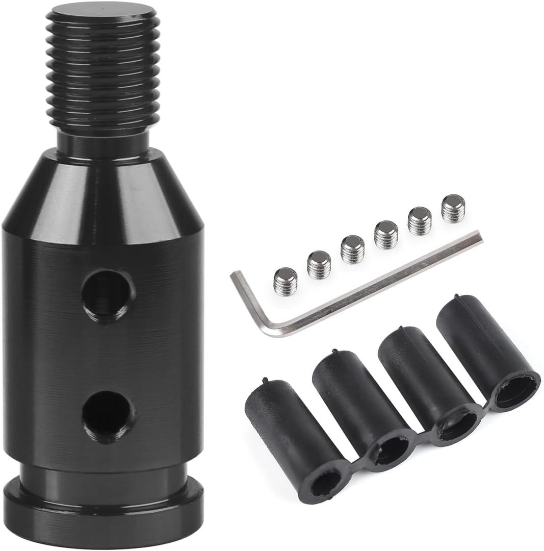 Universal Gear Shift Knob Adapter 12x1.25,Aluminum Alloy Shifter Knob Adapter, Gear Shift Adapter for Non-Threaded Manual Shifters M12x1.25(Black)