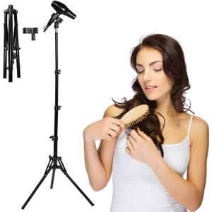 Hair Dryer Stand - 64.5 inch Height Adjustable Hands-Free Lazy Blow Dryer Holder with 180 Degrees Rotatable Larger Clamp Non-Slip Tripod, for Bathroom, Vanity, Makeup Room Floor or Countertop Pet Salon