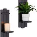 Candle Sconces Black Wall Decor Set of 2 - Wood Wall Candle Holders Set of Two for Small Vase Pillar Candles Tealight - Gothic Distressed Decor for Halloween