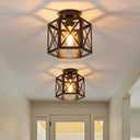 XSDeTu 2 Pack Farmhouse Semi Flush Mount Ceiling Light, Industrial Black Hallway Light Fixture, Small Metal Cage Close to Ceiling Lights for Kitchen Sink Porch Bedroom