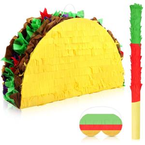 Hooqict Taco Pinata Set Mexican Birthday Party Pinata with Stick & Blindfold for Kids Adults Cinco de Mayo Taco Decorations Mexican Party Games Fiesta Themed Birthday Party Supplies
