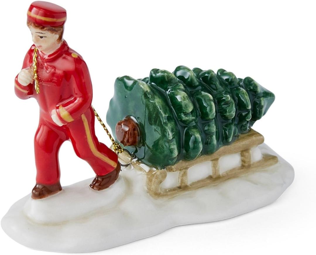 Spode Christmas Tree Miniature Village Bell Hop Figural Decoration, Holiday Figurine, Festive Tabletop Christmas Dcor, Seasonal Home & Holiday Decoration Accent for Display