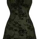 WDIRARA Women's Floral Print Mini Dress Y2K Vintage 90s Goth Mesh Short Cami Dresses Size L, Olive Green