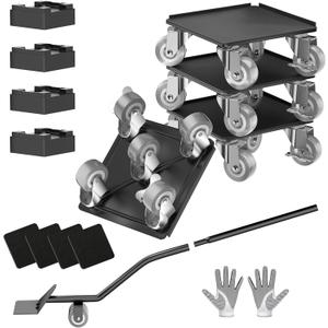 Heavy Duty 1500LBS Furniture Dolly & Movers with 5X 360 Wheels - Carbon Steel Panel & Non-Slip Casters, Includes Lifter Jacks, Gliders for Sofa, Refrigerator (5.4 Inch, Gray)