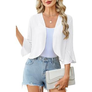 Yekaty Shrugs for Women 3/4 Sleeve Cropped Cardigan Lightweight Summer Sheer Bolero Shrug for Dresses, Medium
