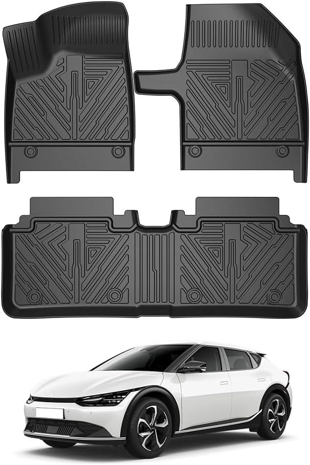 T TGBROS Floor Mats for Kia EV6 2022-2025 2026 Accessories All Weather Protection TPE 2 Rows Floor Liners Set Non-Slip Black