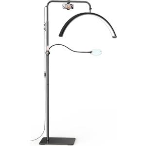 28" Half Moon Lash Light - Lash Lamp with 4X Magnifier & Phone Holder,Esthetician Light for Eyelash Extensions,Nail Art,Tattoo,Skincare,Salon,Adjustable Brightness,Rotating Head,Black