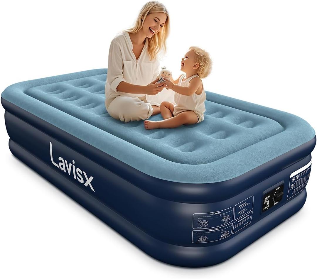 Twin Air Mattress with Built in Pump 16" Blow Up Mattress Raised Air Bed, 3 Mins Quick Self Inflatable with Storage Bag for Guest and Home