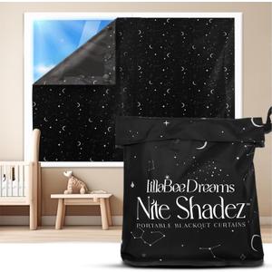 Portable Blackout Curtains (60" x 80") - Travel Blackout Curtains for Baby Nursery w/Stars - Portable Blackout Shades w/UV & Thermal Protection - 20 Stick on Suctions & Velcro Blackout Window Cover