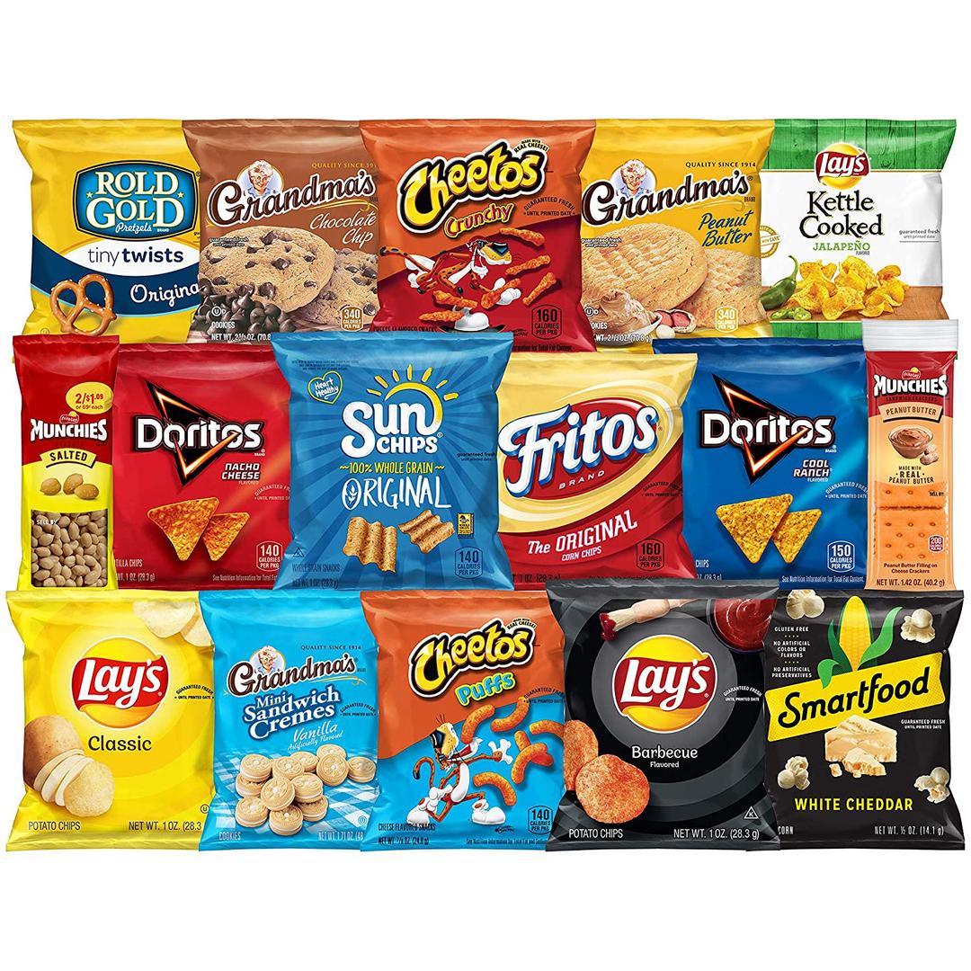 Ultimate Classic Snacks Package, Variety Assortment of Chips, Cookies, Crackers, & Nuts (40 Pack) BBD: 09/22/2026