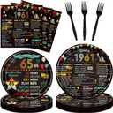 Vintage 65th Birthday Plates and Napkins, 96PCS 65th Birthday Party Decorations Supplies for Women Men, Back in 1961 Cheers to 65 Years Disposable Tableware Set Serve 24