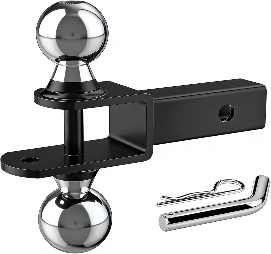 Upgraded 4-in-1 ATV/UTV Trailer Hitch with 2-Inch Receiver Tube, Multi-Purpose Tow Adapter, 1-7/8-Inch & 2-Inch Dual Ball Mount, Includes Pin & Clip, MAX 6,000 LB GTW, Matte Black