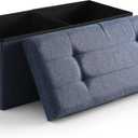 Storage Ottoman Bench Foldable Seat Footrest Shoe Bench End of Bed Storage with Flipping Lid, 75L Storage Space, 30 inches Linen Fabric Navy