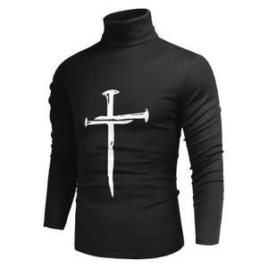 Hrbtens Men Casual Turtleneck Slim Fit Basic Tops Lightweight Thin Pullover Sweater Long Sleeve Underwear Male Blouse T-Shirt Blue (Black, XXL)