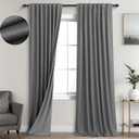 KOUFALL 52x100 Inches Long Grey Back Tab Linen Blackout Curtains for Living Room 2 Panel