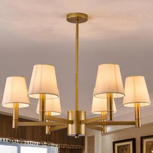 ASGYISA 6 Light Gold Chandelier Light Fixture Metal with White Fabric Shade for Kitchen Dining Room Living Room Foyer Bedroom Farmhouse