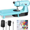 Mini Sewing Machine, Upgraded Electric Sewing Machine with Sewing Bag, Expansion Board, LED Light, Fast Stitch Suitable for Clothes,Jeans,Cutains,DIY Home Travel (Blue1)