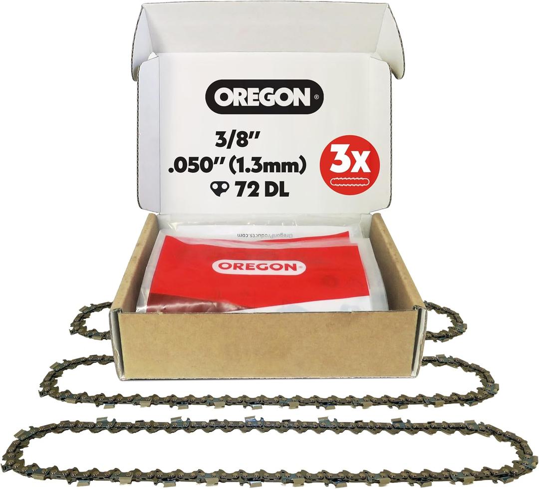 Oregon 3-Pack 3/8" LP Pitch, .050" (1.3mm) Gauge, Chainsaw Chain for 20" (50cm) Bar, 72 Drive Links Full Chisel Replacement Saw Chain, Fits & Replaces Stihl & Husqvarna, Fits Jonsered, Echo and more