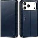 SHIELDON Wallet Case for iPhone 17 Pro Max 6.9-inch 2025 | Genuine Leather, Folio, RFID Blocking Credit Card Holder, Kickstand, Magnetic, Shockproof Protective Cover - Retro Dark Blue