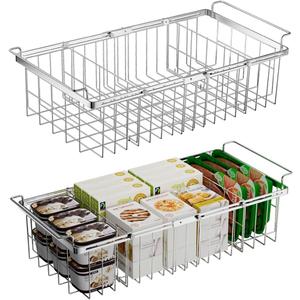 Freezer Organizer Bins for Chest Freezer, Capacity Expandable Deep Freezer Baskets Hanging Chest Freezer Organizer with Divider Sheets, Length Extendable Between 15.5" ~ 24.5"