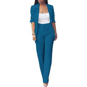 HuiSiFang Womens Fall Fashion 2 Piece Blazer Sets Open Front Blazers and Slim Fit Pants Suits Set (Large, 529-blue Green)