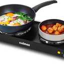 CUSIMAX Double Hot Plates Electric Burner, 1800W Countertop Cooktop with Adjustable Temperature Control, Hot Plates for Cooking Portable Electric Stove, Black Stainless Steel Cooktop, Upgraded Version