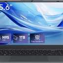 Laptop Computer, 1TB SSD, 12GB RAM Laptops, Quad Core N95 Processor, 15.6" FHD IPS Display, Laptop Support Fingerprint, WiFi 5, BT 5.0, USB-C, HDMI, Black