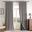 100% Blackout Faux Linen Curtains 90 inch Length 2 Panels Set for Living Room, Linen Textured Full Light Blocking Room Darkening Thermal Insulated Drapes for Bedroom (W52xL90, Mocha) (Brown)