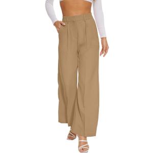 FUNYYZO Women Wide Leg Dress Pants High Elastic Waisted 2026 Slacks Business Work Trousers Long Straight (Large, Khaki)