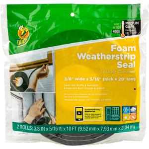 Duck Brand Self Adhesive Foam Weatherstrip Seal for Extra Large Gaps, 20 Total Feet, Window and Door Seal Strip Foam Tape, 3/8-Inch Wide x 5/16-Inch Thick x 10-Feet Long, 2 Rolls, Charcoal (285645)